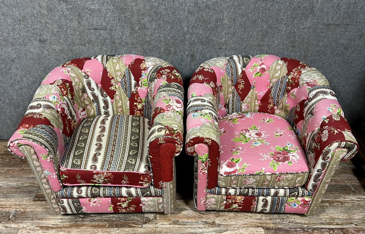 Pair Of Napoleon III Style Toad Armchairs -photo-1