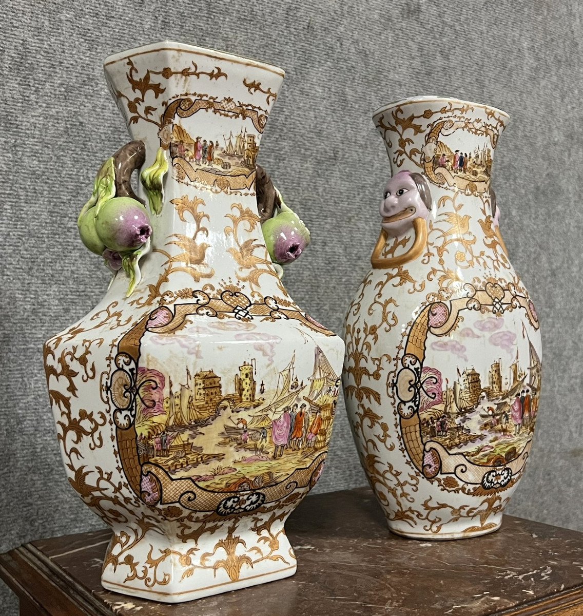 Deux Anciens Vases Chinois En Porcelaine à Décor Polychrome Et Or -photo-1