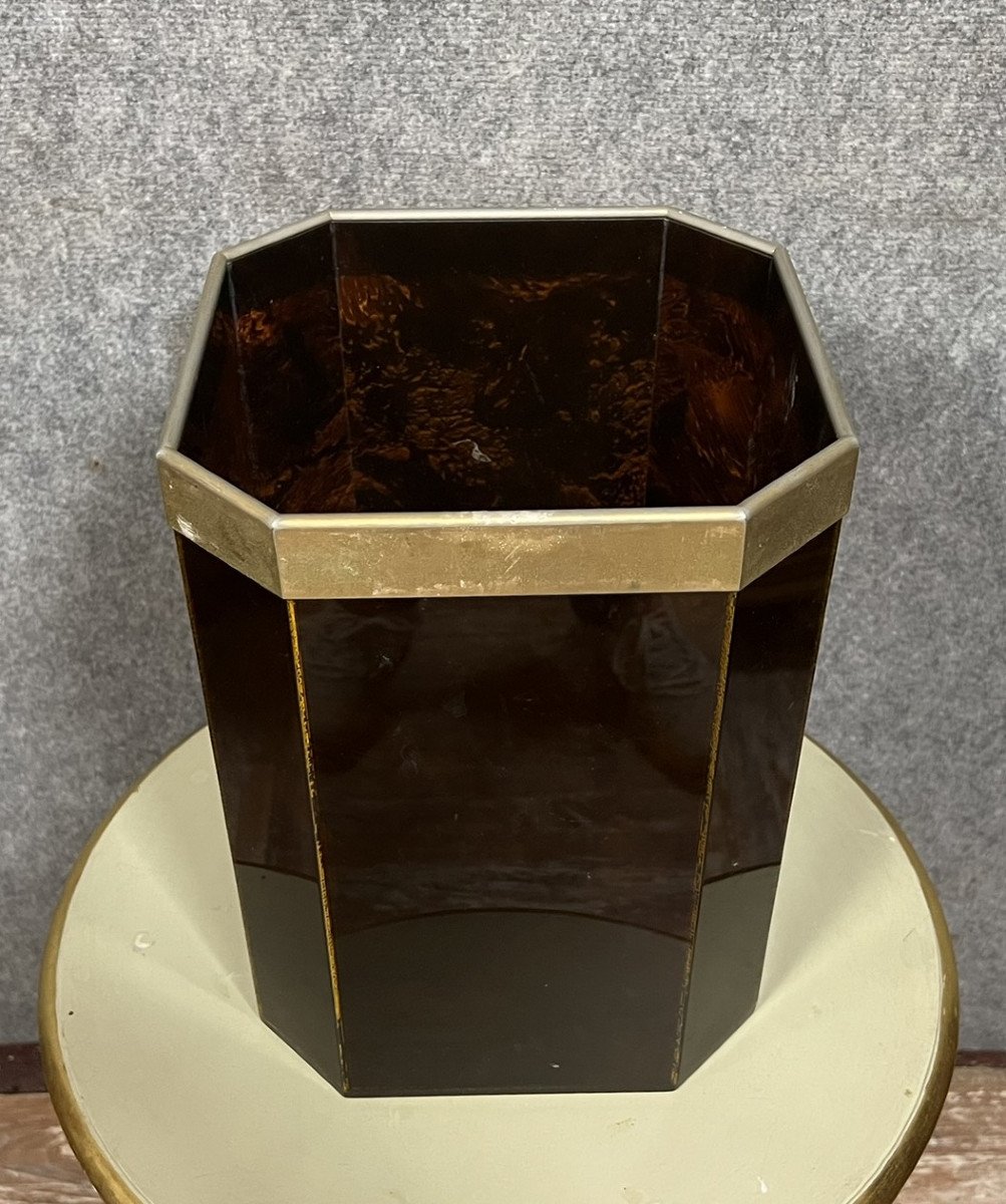 Hexagonal Shaped Desktop Bin In Painted Resin In Tortoiseshell Color -photo-1