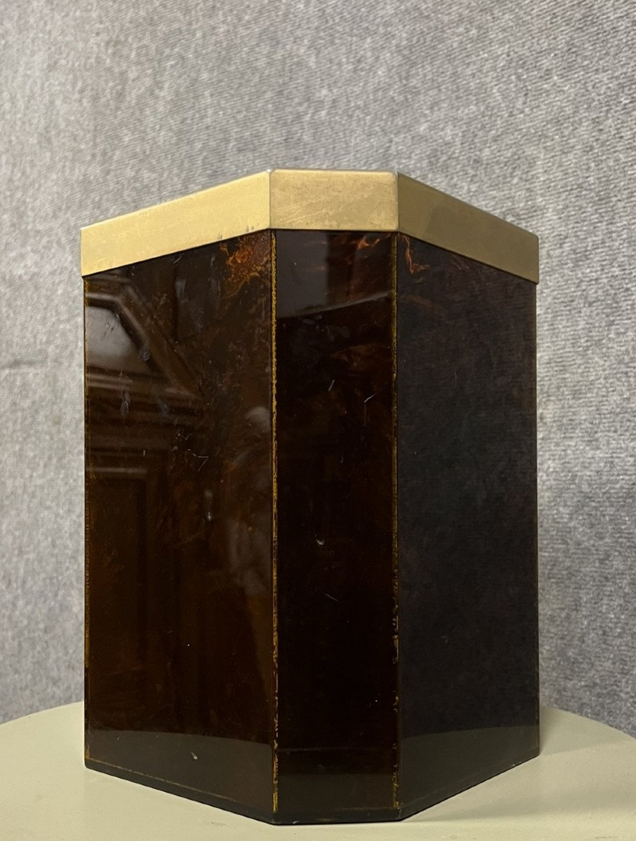 Hexagonal Shaped Desktop Bin In Painted Resin In Tortoiseshell Color 