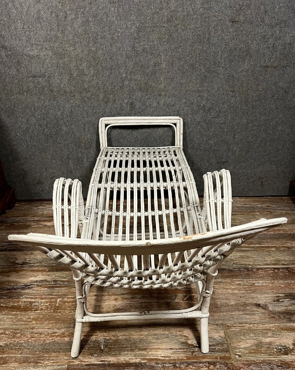 Vintage White Lacquered Rattan Deckchair Or Chaise Longue 1960's  -photo-5