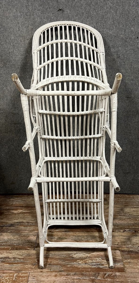 Vintage White Lacquered Rattan Deckchair Or Chaise Longue 1960's  -photo-6