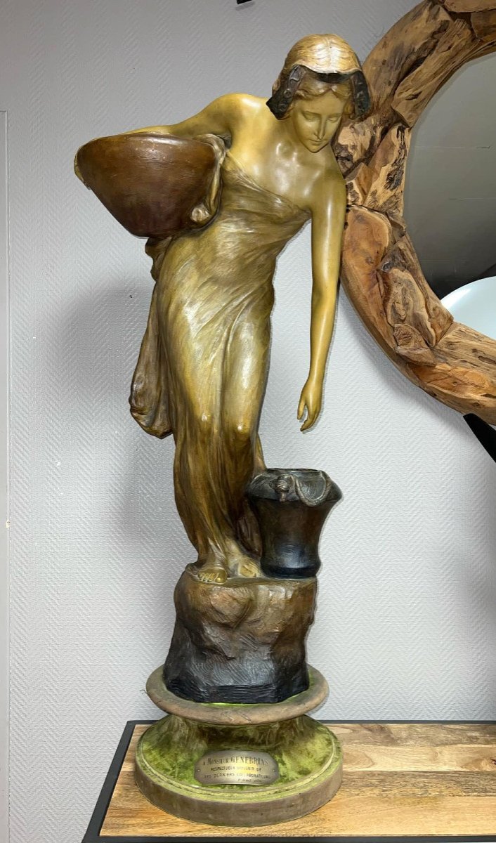 Friedrich Goldscheider: Immense Statue En Terre Cuite Polychrome / H115 Cm