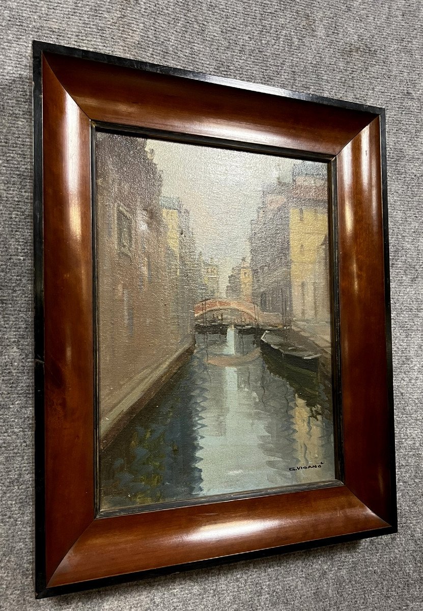 Giuseppe Vigano : Huile Sur Toile Vue De Venise -photo-1