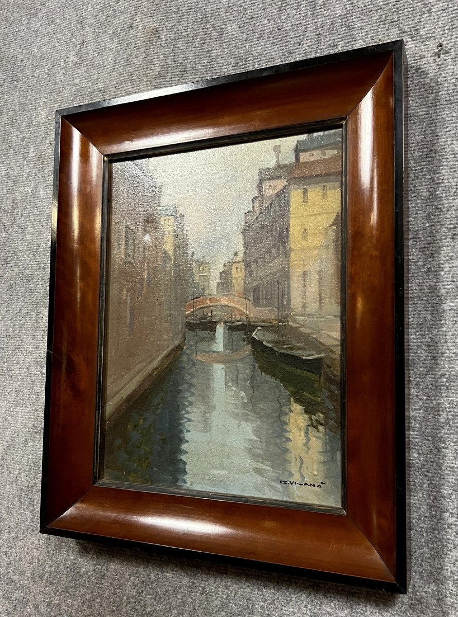 Giuseppe Vigano : Huile Sur Toile Vue De Venise -photo-2