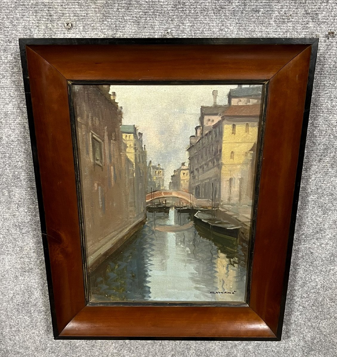 Giuseppe Vigano : Huile Sur Toile Vue De Venise -photo-3