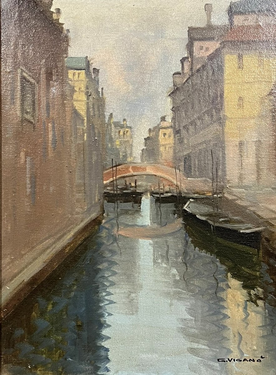 Giuseppe Vigano : Huile Sur Toile Vue De Venise -photo-4