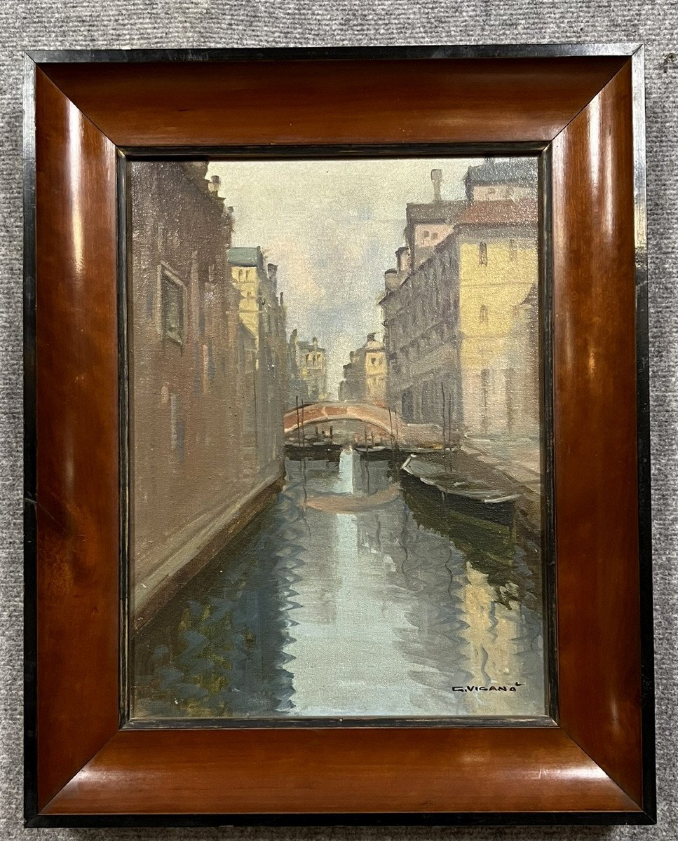 Giuseppe Vigano : Huile Sur Toile Vue De Venise 