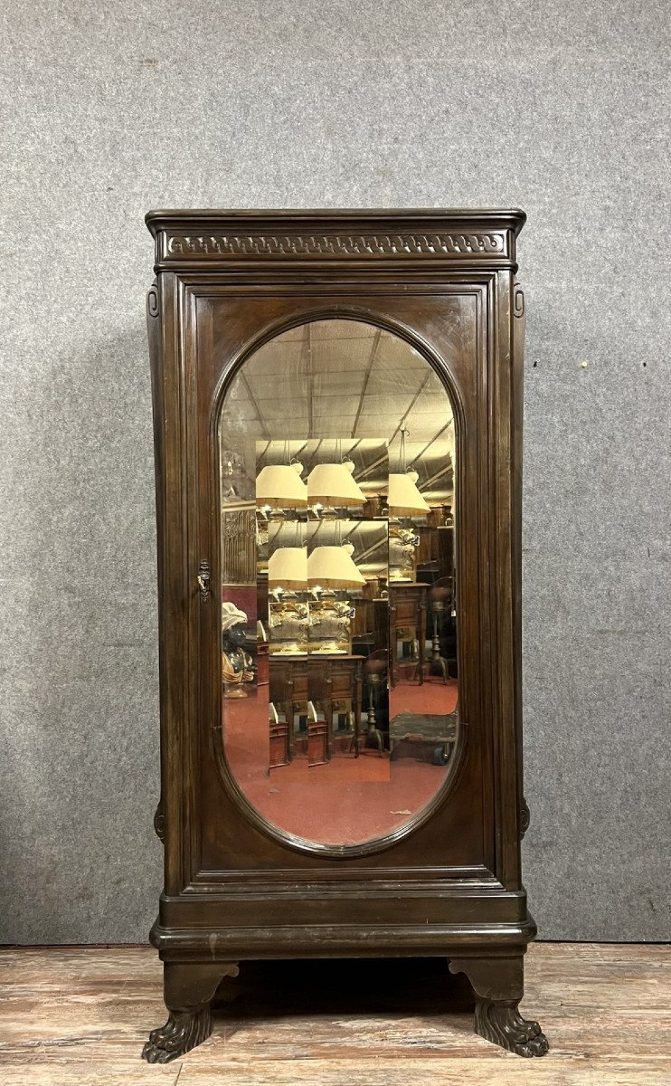 Renaissance Style Oval Mirrored Cabinet In Solid Walnut -photo-1