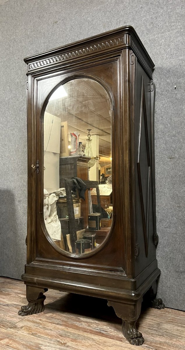 Renaissance Style Oval Mirrored Cabinet In Solid Walnut -photo-2