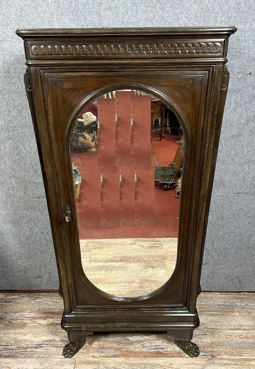 Renaissance Style Oval Mirrored Cabinet In Solid Walnut -photo-3