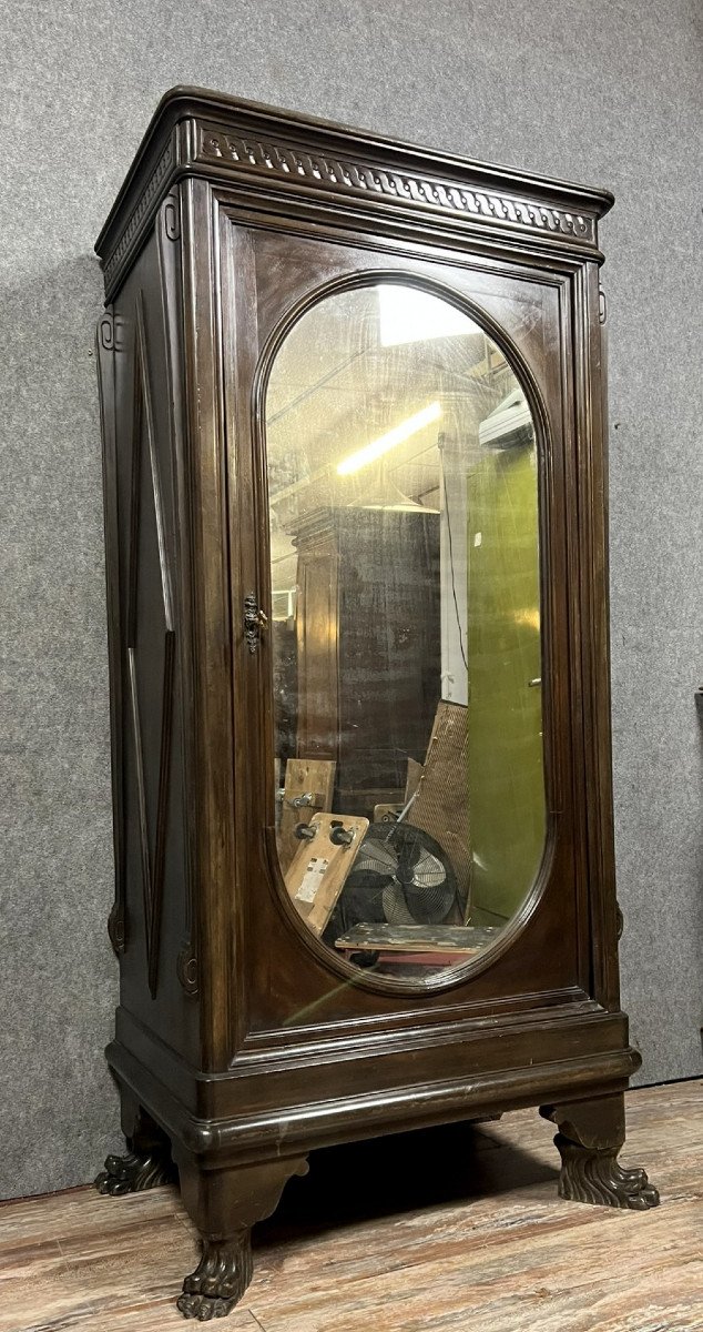 Renaissance Style Oval Mirrored Cabinet In Solid Walnut 