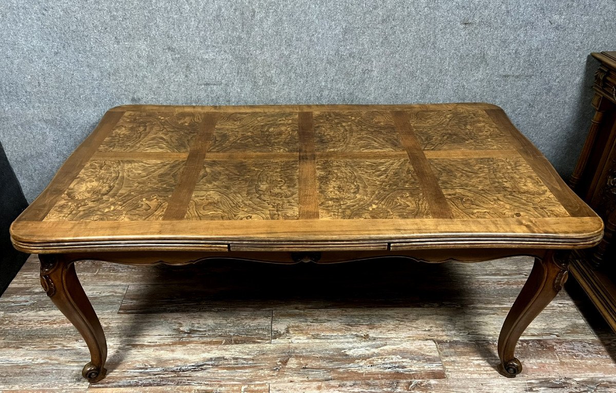 Large Louis XV Provencal Style Table In Walnut And Burl / Open 308 Cm -photo-1