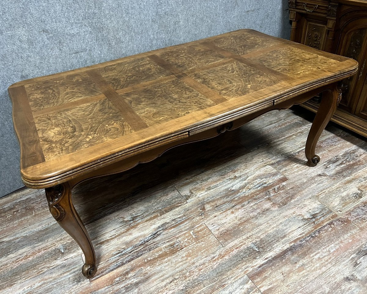 Large Louis XV Provencal Style Table In Walnut And Burl / Open 308 Cm -photo-3