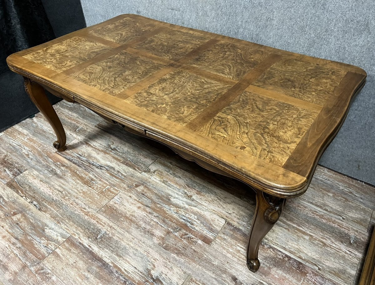 Large Louis XV Provencal Style Table In Walnut And Burl / Open 308 Cm -photo-4