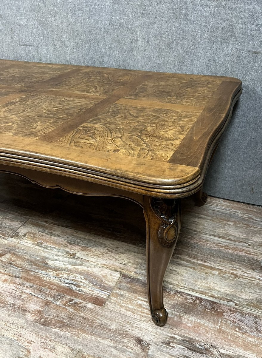 Large Louis XV Provencal Style Table In Walnut And Burl / Open 308 Cm -photo-5