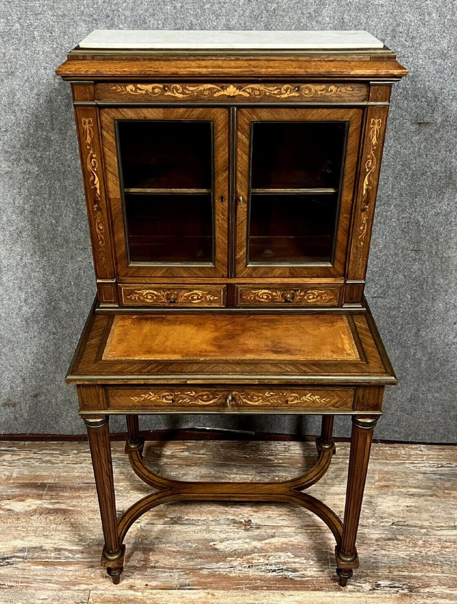 Louis XVI Style Bonheur Du Jour Desk In Precious Wood Marquetry -photo-1