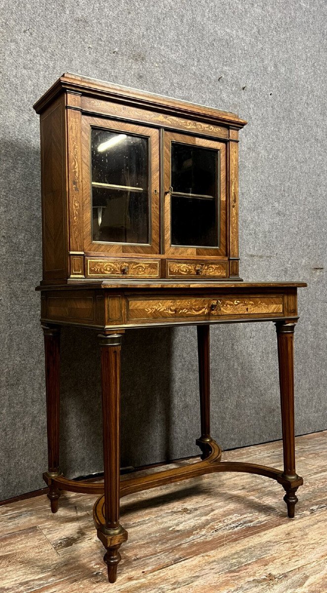 Bureau Bonheur Du Jour De Style Louis XVI En Marqueterie De Bois Précieux -photo-2