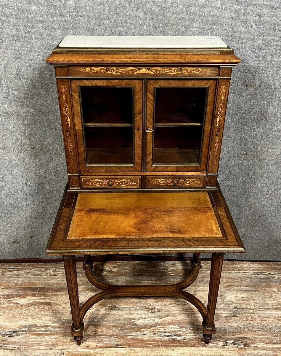 Louis XVI Style Bonheur Du Jour Desk In Precious Wood Marquetry 