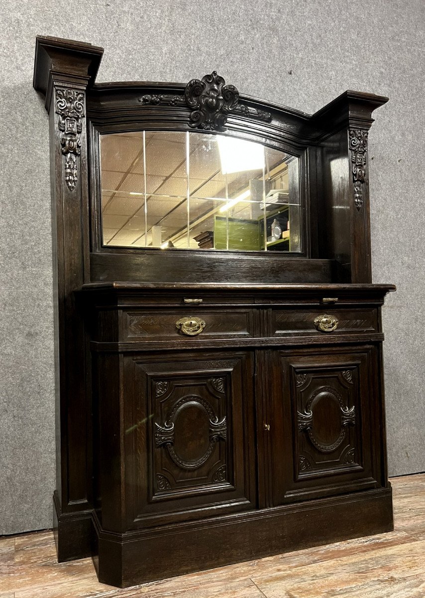 Rare Buffet A Ressaut De Sacristie En Bois Noirci époque Napoléon III 