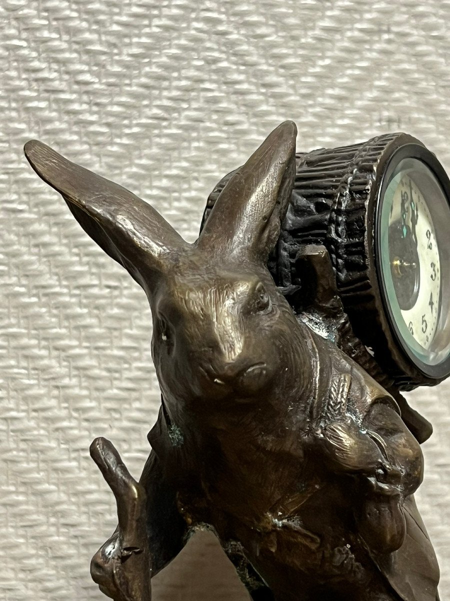 Vintage Bronze Alarm Clock Featuring A Hiking Rabbit -photo-6