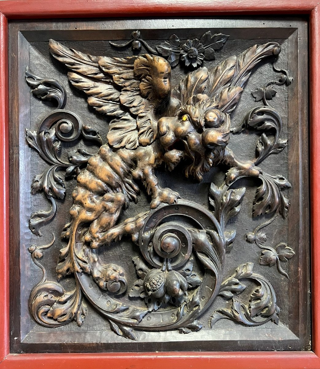 Large Renaissance Style Panel / Bas Relief In Carved Wood -photo-4