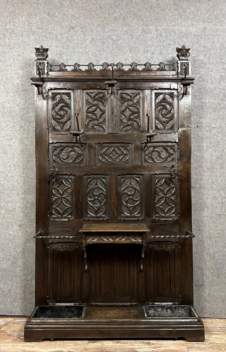 Very Important Neo Gothic Coat Rack In Carved Oak