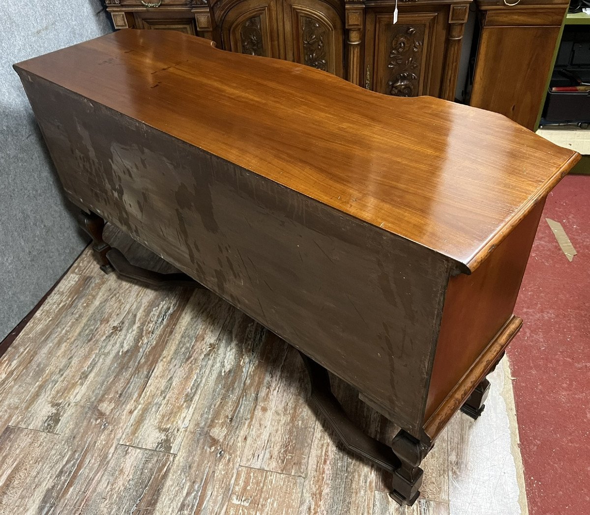 Large Lombard Chest Of Drawers With Crossbow Front In Walnut And Marquetry -photo-6