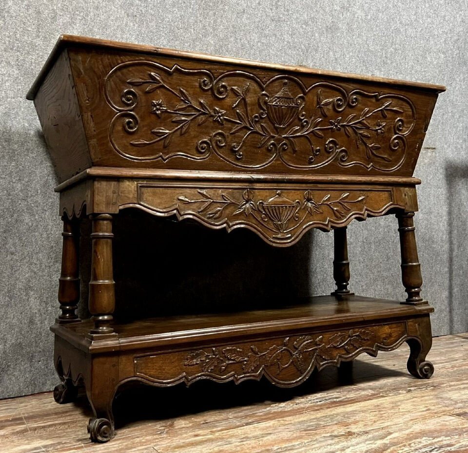 Louis XV Style Provencal Kneading Bowl In Carved Walnut Circa 1880-1900-photo-1