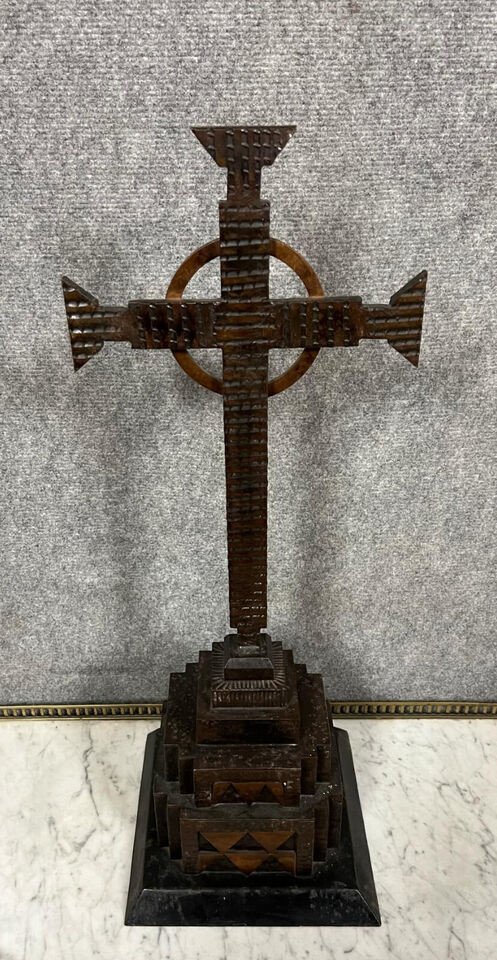 Art Deco Hammered Iron Altar Cross Circa 1930-photo-4