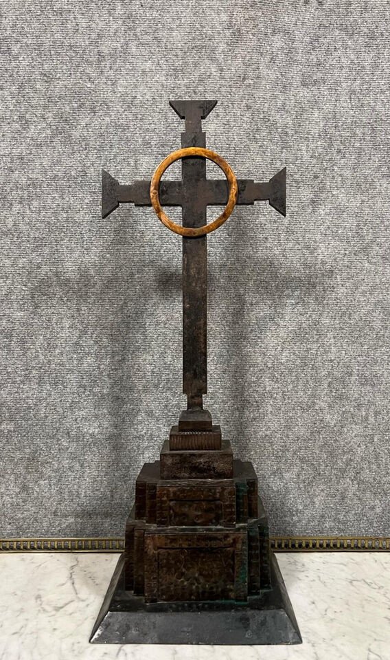 Art Deco Hammered Iron Altar Cross Circa 1930