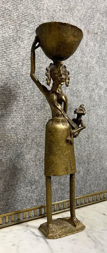 Africa Early 20th Century: Bronze Statue With Golden Patina-photo-1