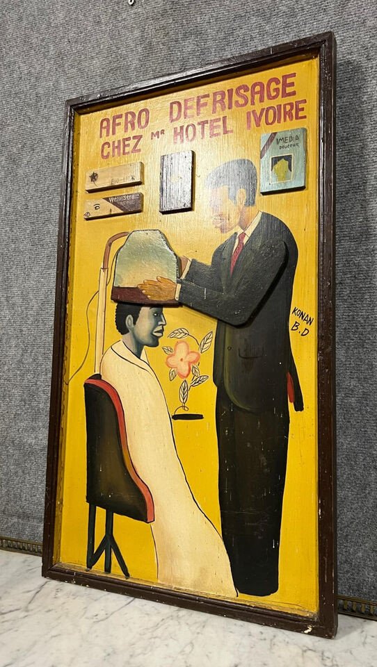 Vintage Hair Salon Humorous Painting Circa 1970's-photo-2