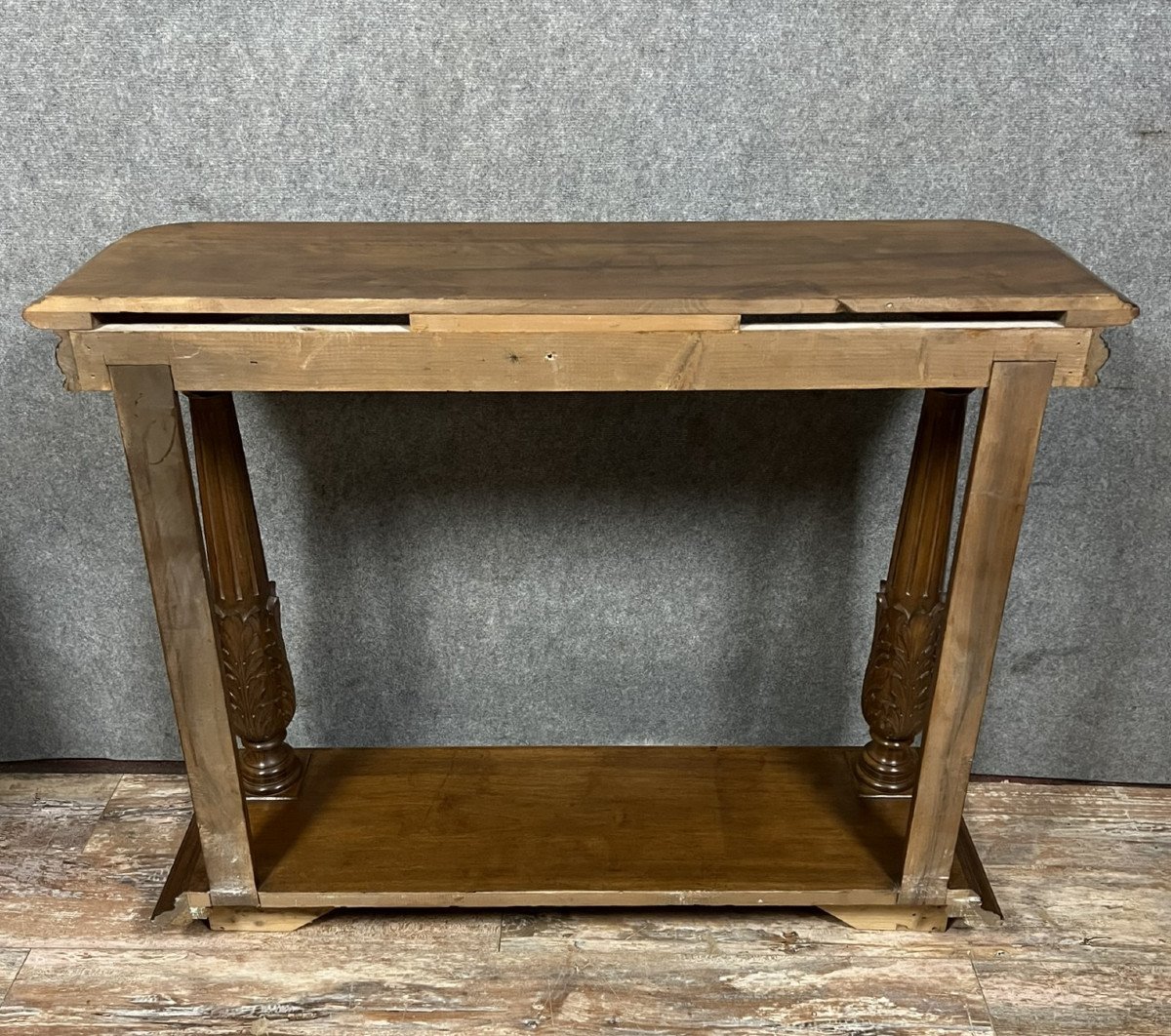 Renaissance Style Console In Solid Walnut -photo-5