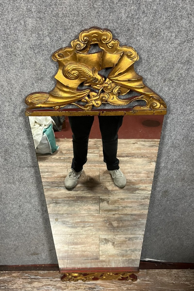 Asia 1900: Rare And Superb Gilded And Carved Wooden Mirror  -photo-1