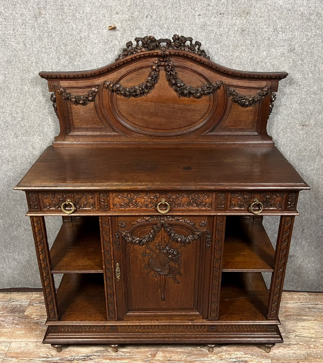 Louis XVI Style Oak Buffet Serving Trolley -photo-1