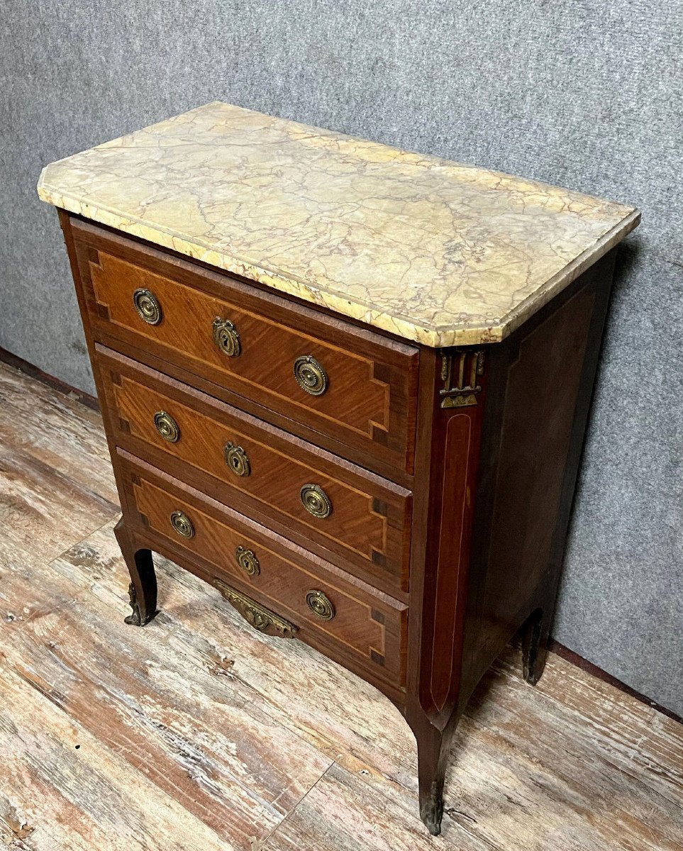 Commode De Dame Louis XV / Louis XVI En Marqueterie -photo-1