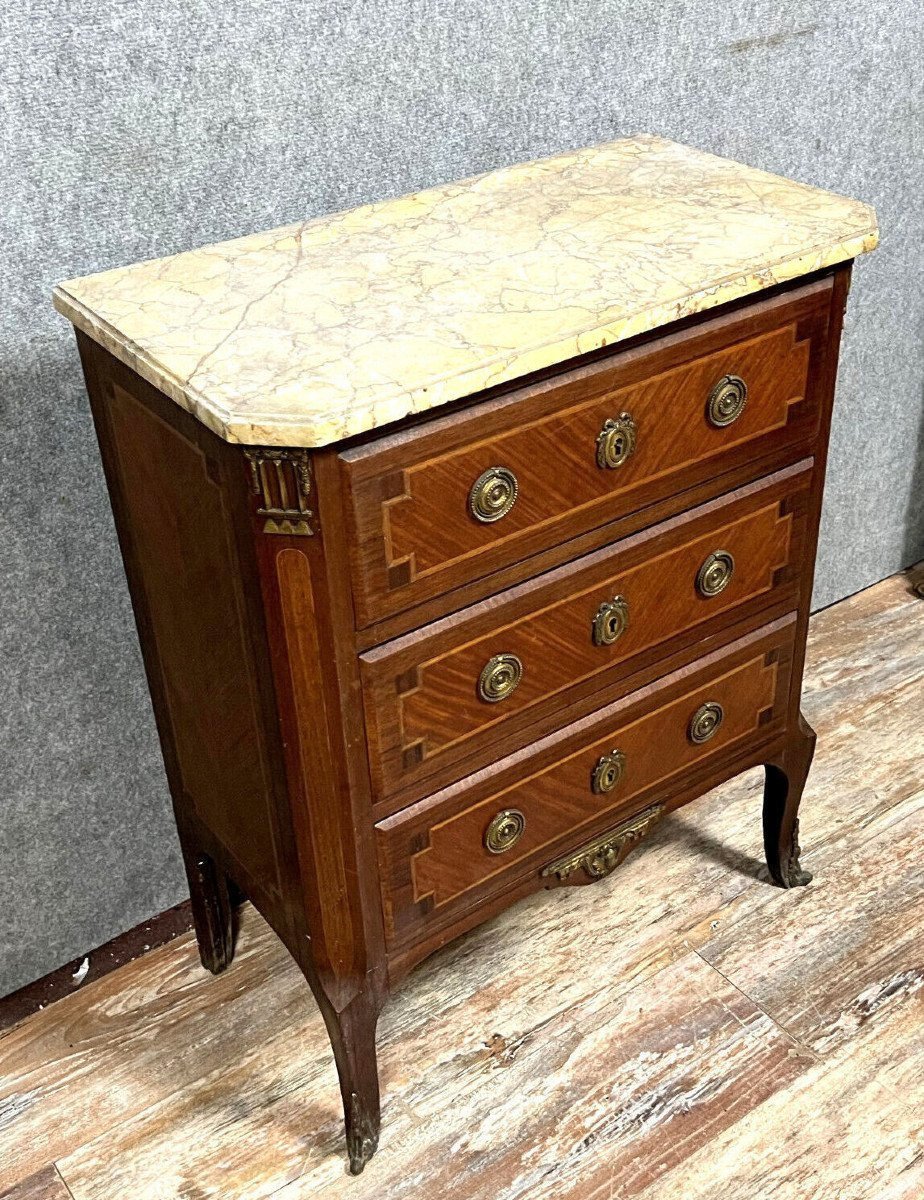 Commode De Dame Louis XV / Louis XVI En Marqueterie -photo-5