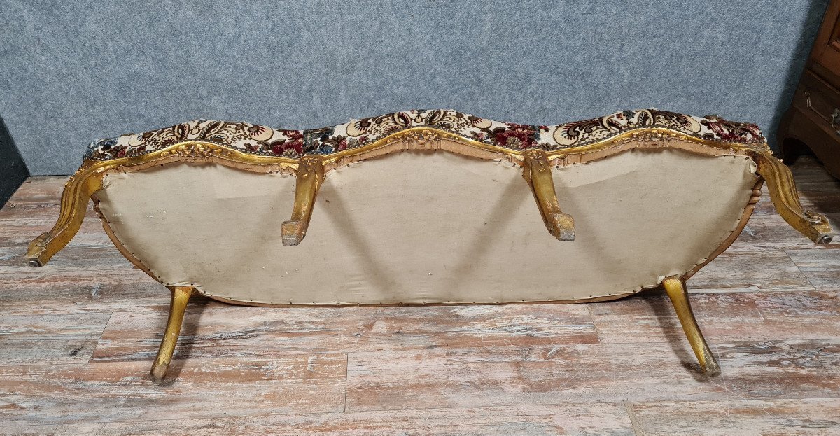 Important Louis XV Style Bench In Gilded And Carved Wood-photo-3