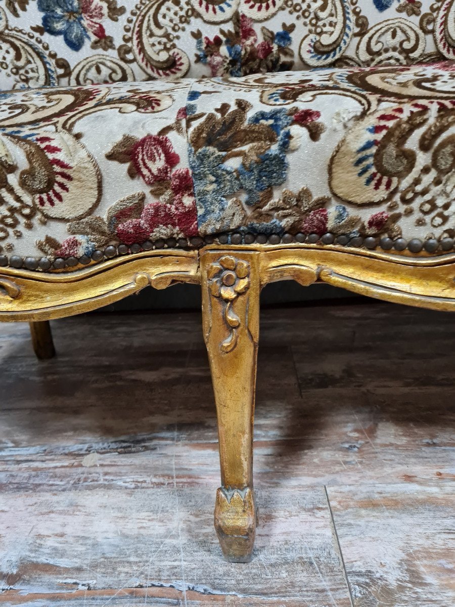 Important Louis XV Style Bench In Gilded And Carved Wood-photo-4