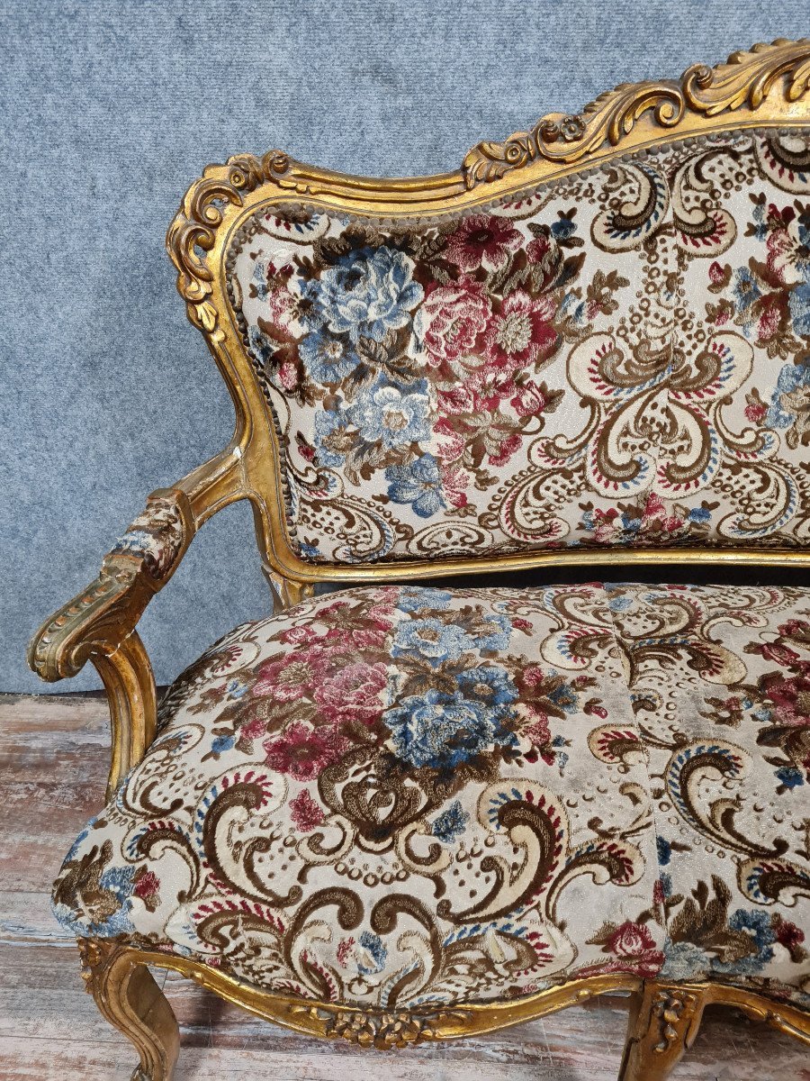 Important Louis XV Style Bench In Gilded And Carved Wood-photo-5