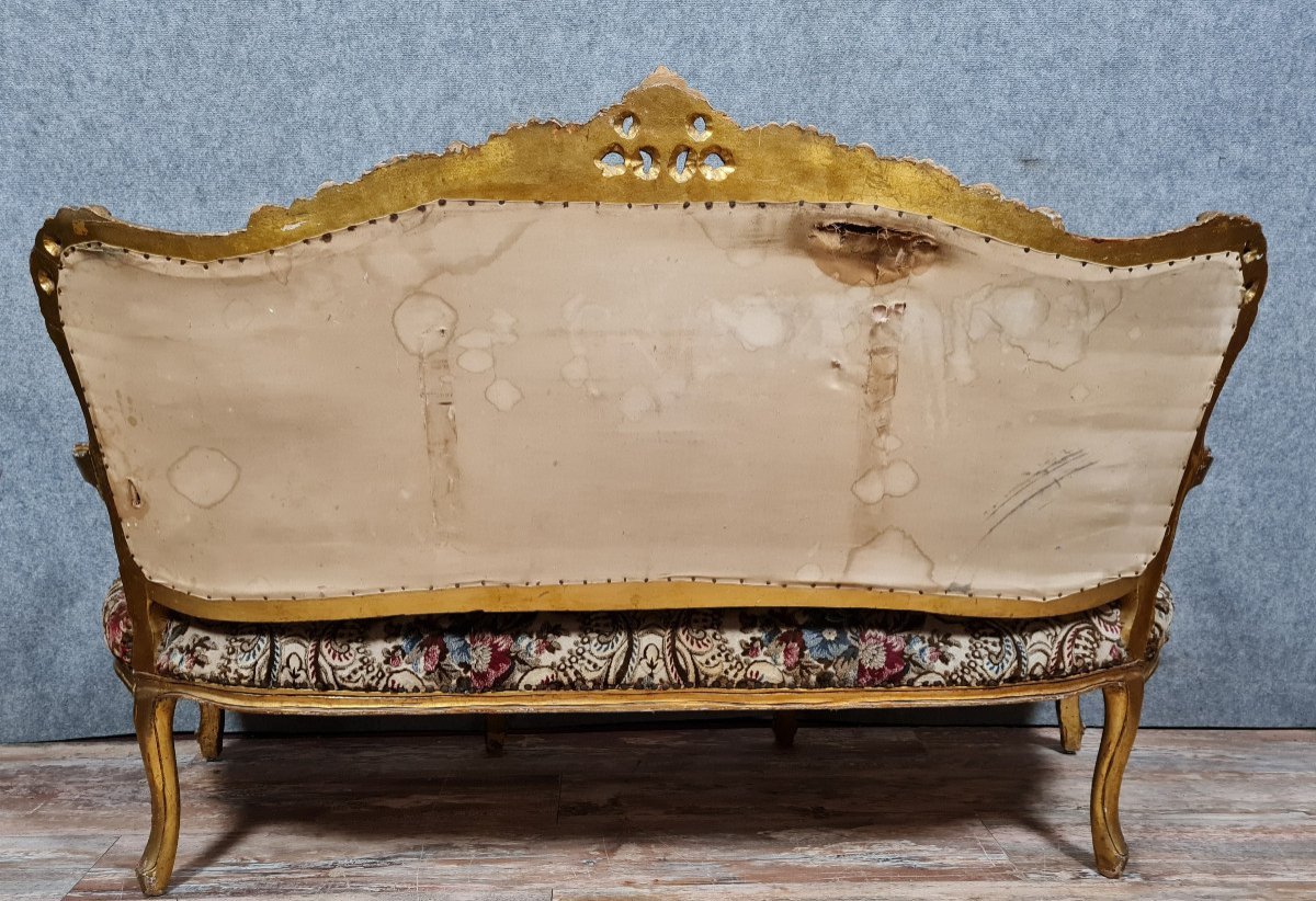 Important Louis XV Style Bench In Gilded And Carved Wood-photo-7