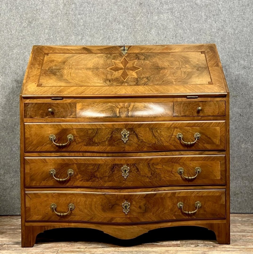 Commode Scriban Galbée époque Louis XV En Ronce Et Marqueterie -photo-5