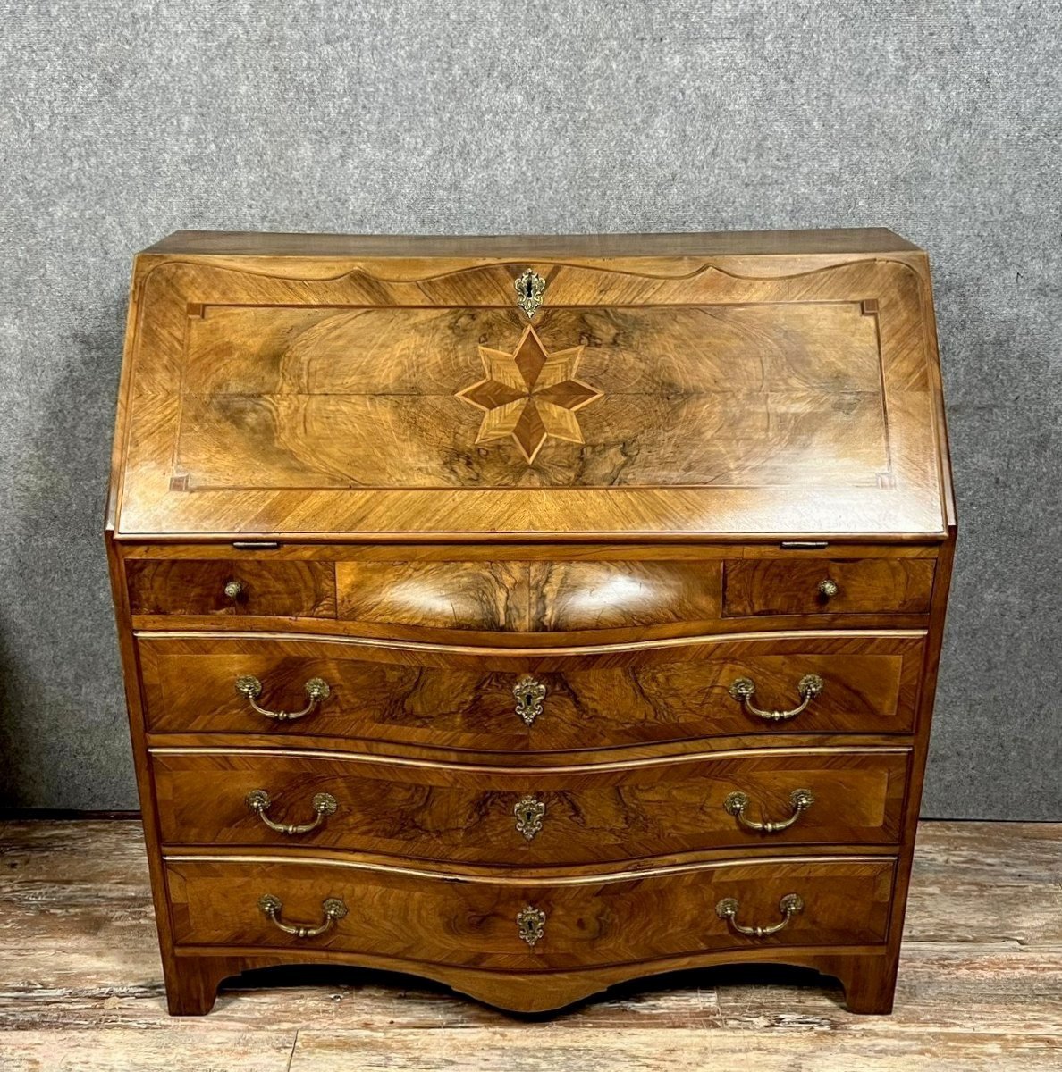 Commode Scriban Galbée époque Louis XV En Ronce Et Marqueterie -photo-6