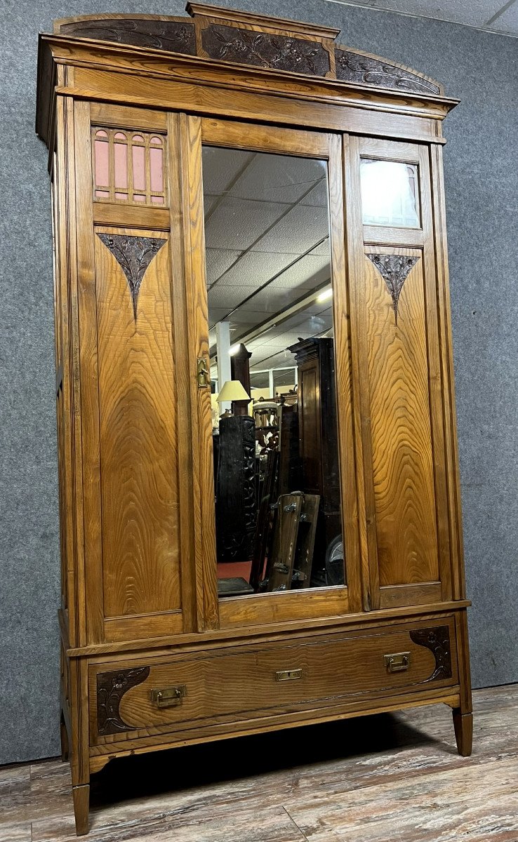 Armoire A Glace époque Art Nouveau En Chêne Massif -photo-5