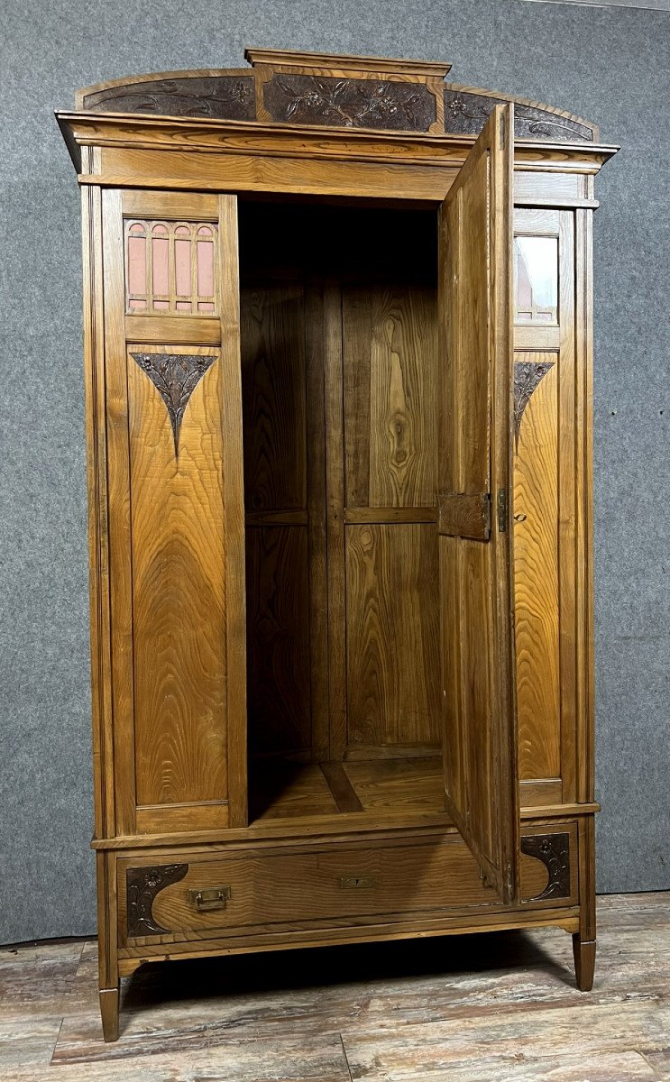 Armoire A Glace époque Art Nouveau En Chêne Massif -photo-6