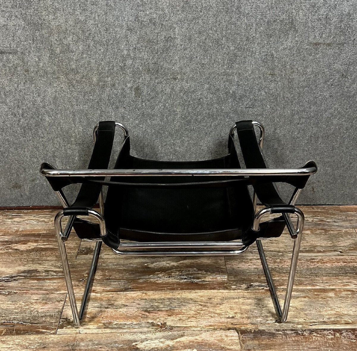 Fauteuil En Cuir Noir, D’après Le Modèle Iconique Wassily De Marcel Breuer-photo-4