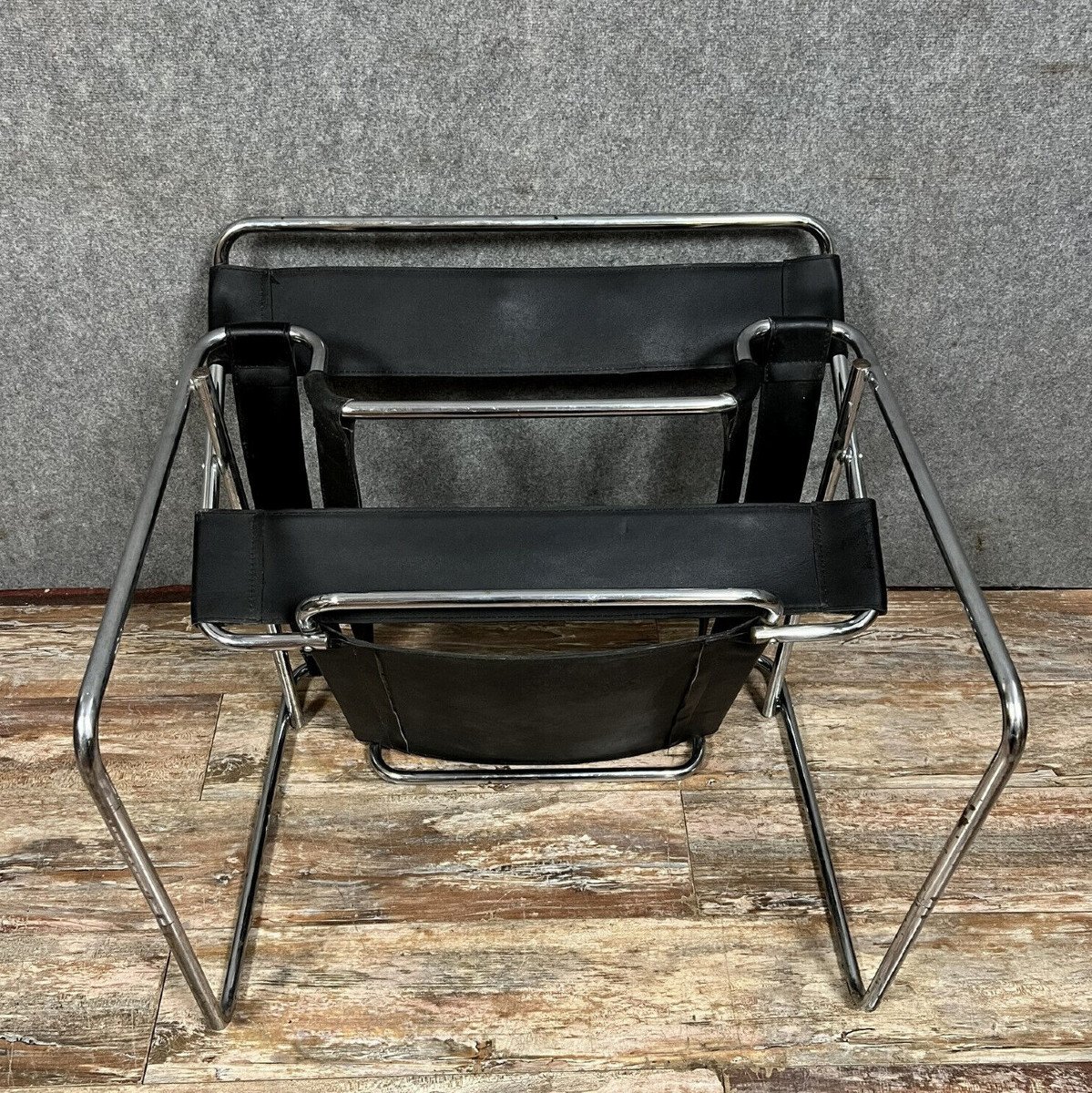 Fauteuil En Cuir Noir, D’après Le Modèle Iconique Wassily De Marcel Breuer-photo-5