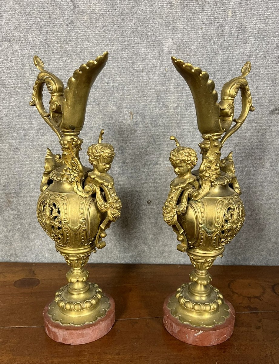 Important Pair Of Rocaille Ewers In Gilt Bronze-photo-3