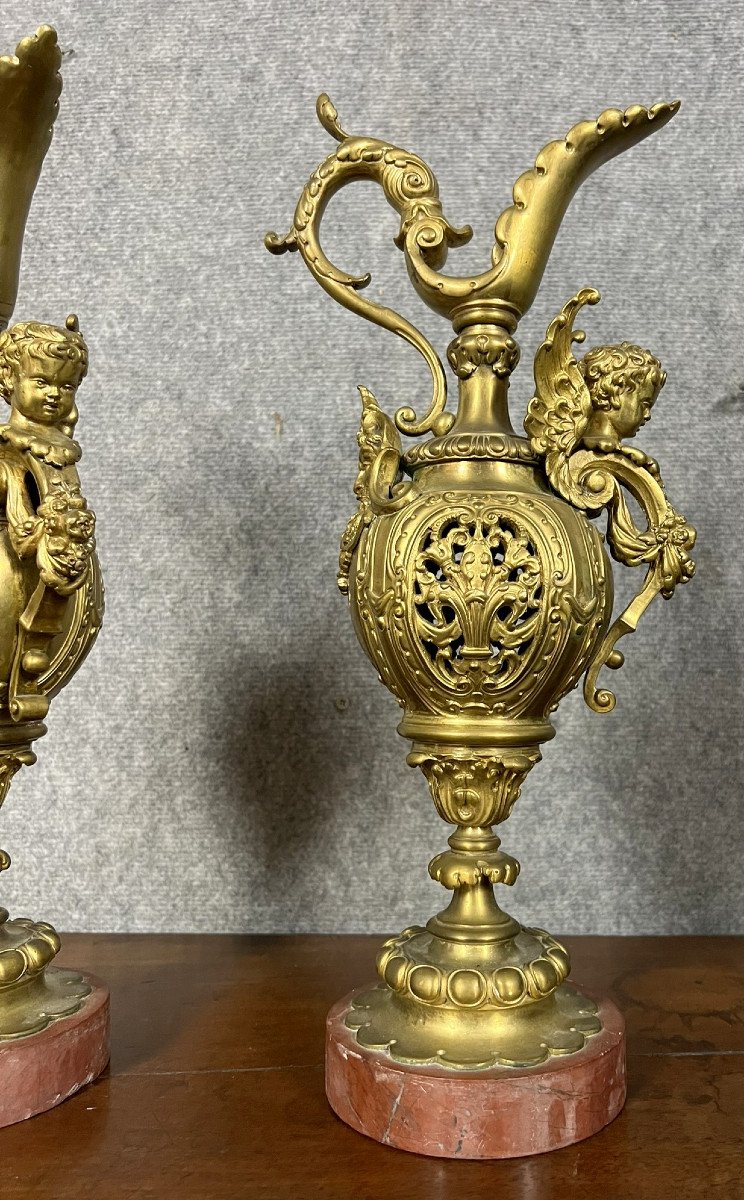 Important Pair Of Rocaille Ewers In Gilt Bronze-photo-4